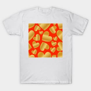 An abundance of golden hearts on orange T-Shirt